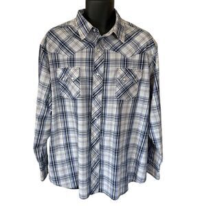 Wrangler Pearl Snap 2XL Purple Plaid W/Metallic Silver Western Wear Shirt Rodeo